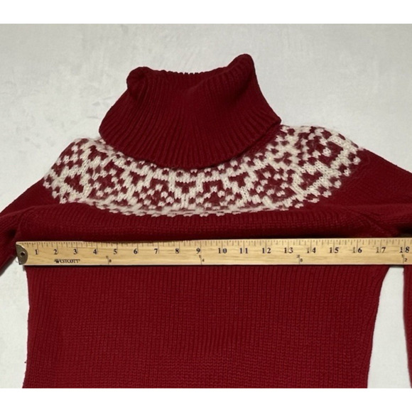 Talbots Fair Isle Turtleneck Sweater Womens Small Red Pullover Chunky Knit - Picture 8 of 12
